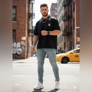 D&F, Classic Black Polo Shirt, size L